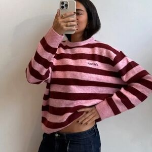 Susmie's Demi Sweater Pink Maroon Stripe Women's Small Medium NWT